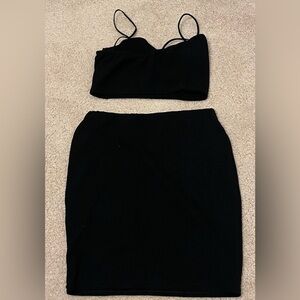 Boohoo Black crop top and Skirt Set